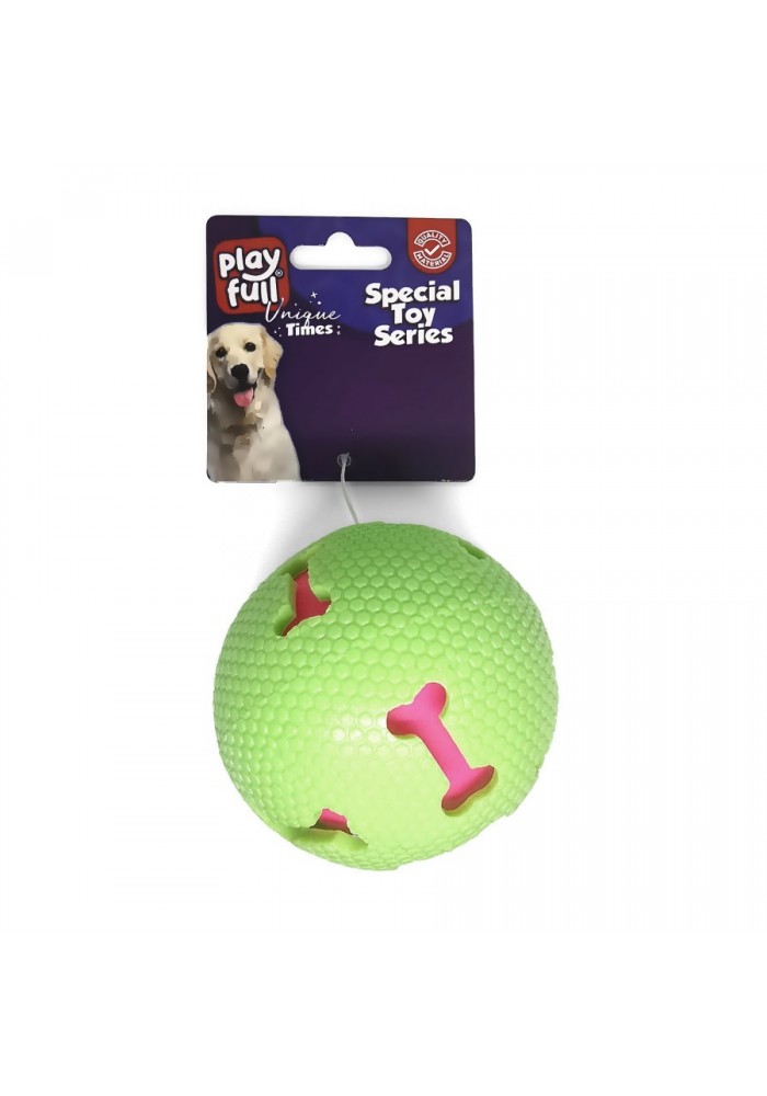 Playfull Işıklı Kemik Desenli Plastik Top Köpek Oyuncağı 7,5 Cm Yeşil