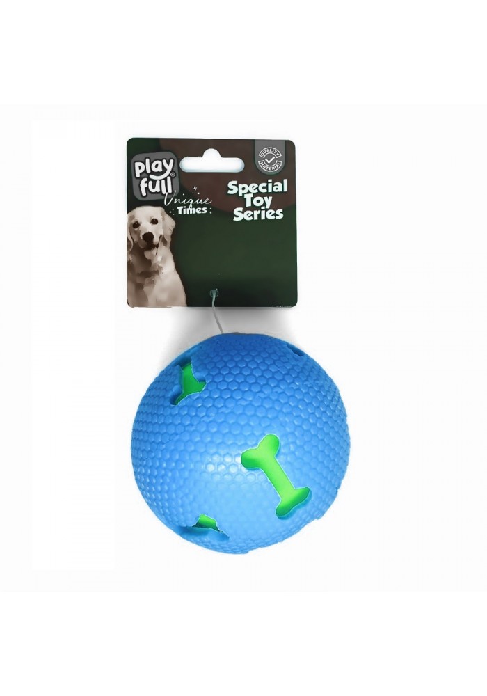 Playfull Işıklı Kemik Desenli Plastik Top Köpek Oyuncağı 7,5 Cm Mavi