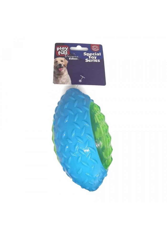 Playfull Rugby Topu Şeklinde Işıklı Plastik Köpek Oyuncağı 6x14 Cm Mavi