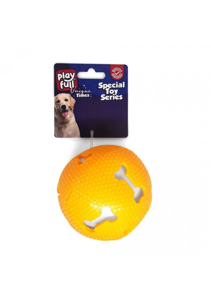 Playfull Işıklı Kemik Desenli Plastik Top Köpek Oyuncağı 7,5 Cm Turuncu