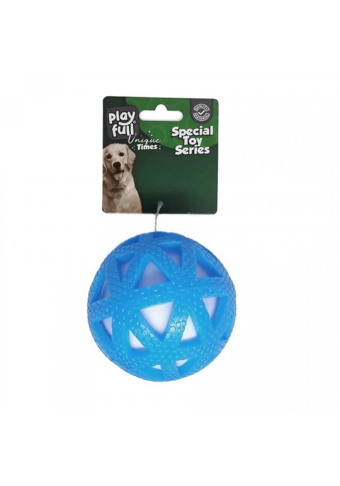 Playfull Işıklı Üçgen Desenli Plastik Top Köpek Oyuncağı 7,5 Cm Mavi