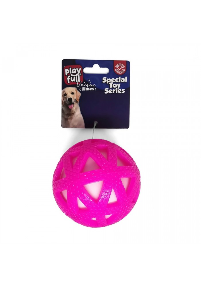Playfull Işıklı Üçgen Desenli Plastik Top Köpek Oyuncağı 7,5 Cm Pembe