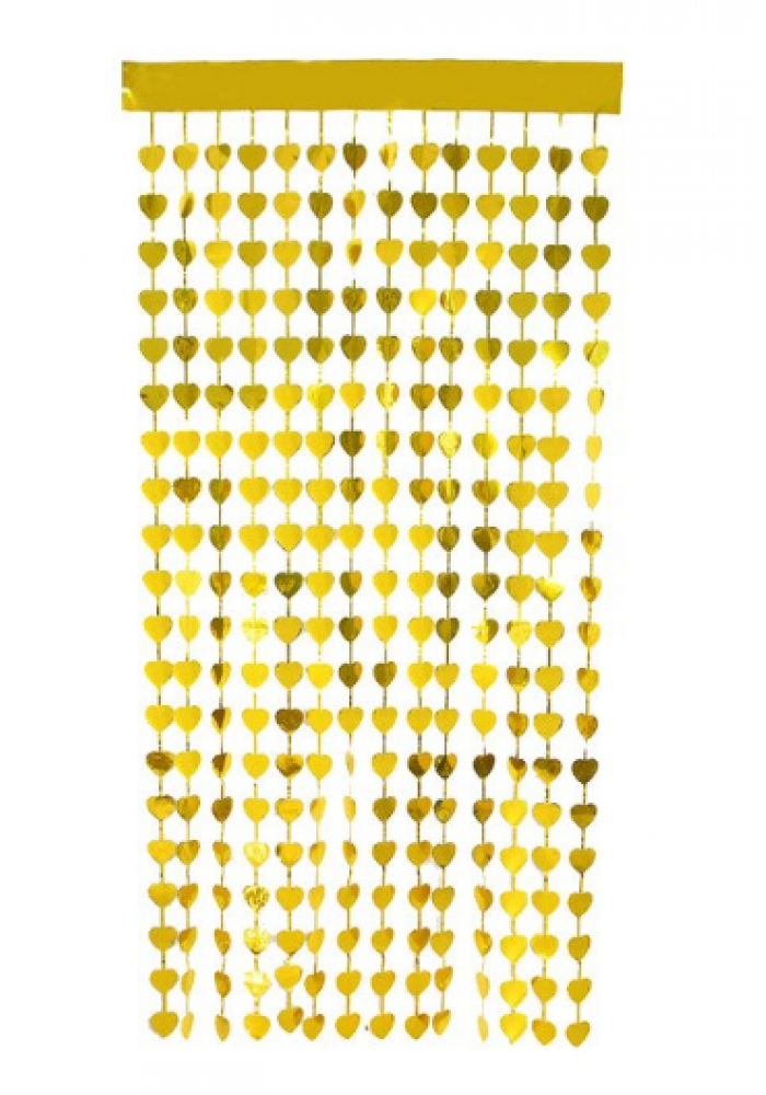 Altın Renk Kalp şekilli Metalize Saçaklı Arka Fon Perde Dekorasyon
