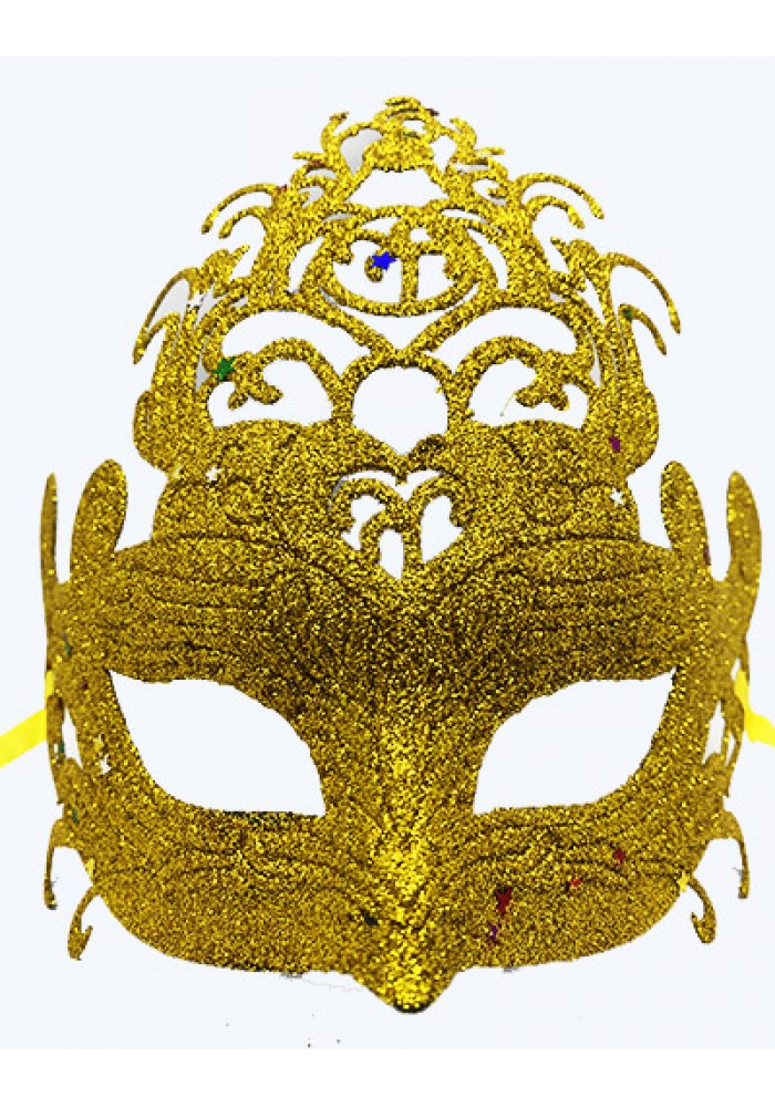 Altın Renk Parti Maskesi - Parlak Altın Sim Balo Maskesi 21x20 Cm
