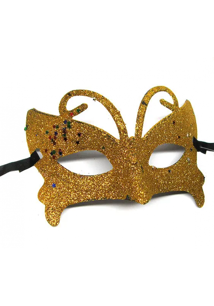 Altın Renk Simli Kelebek Kostüm Partisi Maskesi 10x13 Cm