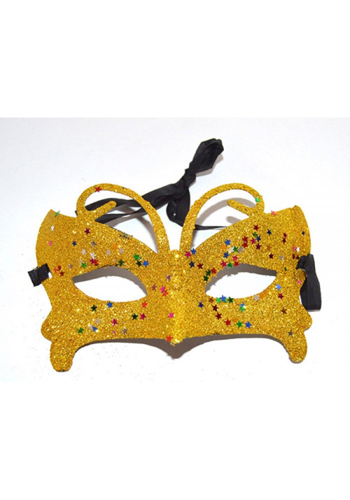 Altın Renk Simli Kelebek Kostüm Partisi Maskesi 10x13 Cm