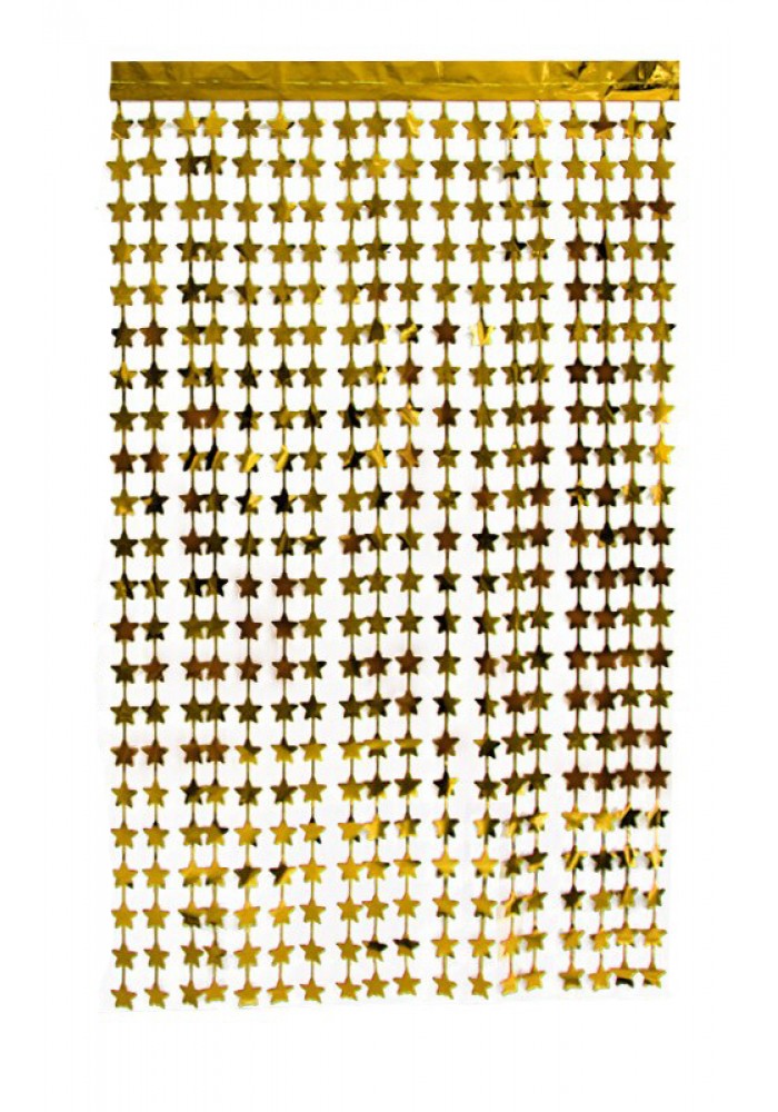 Altın Renk Yıldız şekilli Metalize Saçaklı Arka Fon Perde Dekorasyon