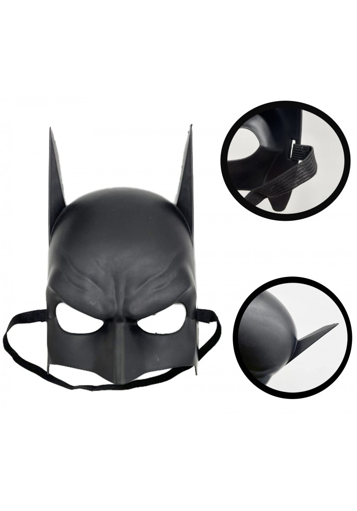 Siyah Renk çocuk Boy Arkadan Lastikli Batman Maskesi A Kalite  20x14 Cm