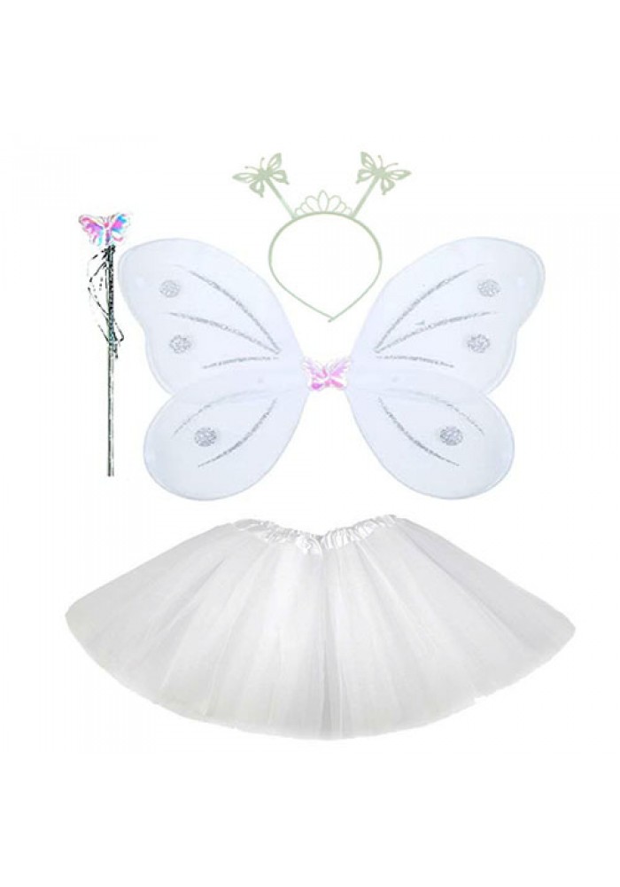 Beyaz Kelebek Kostümü - Beyaz Kelebek Kostüm Aksesuar Seti 4 Parça