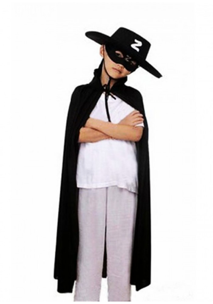 çocuk Boy Zorro Pelerin + şapka + Maske Kostüm Seti