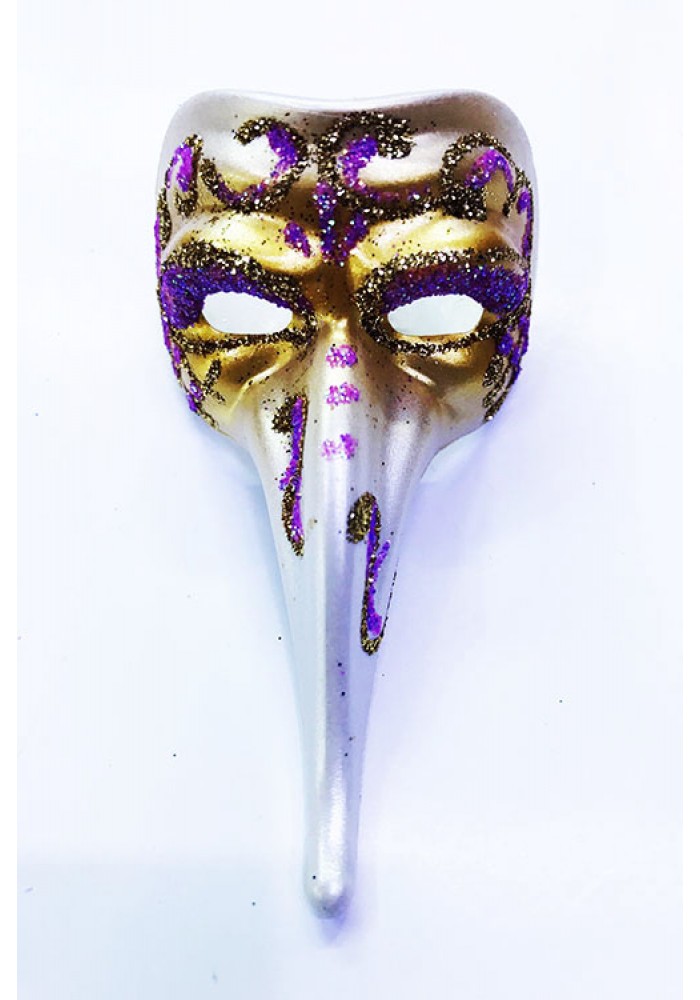 Fuşya Renk Işlemeli Seramik Malzemeden Imal Venedik Uzun Maske Magnet