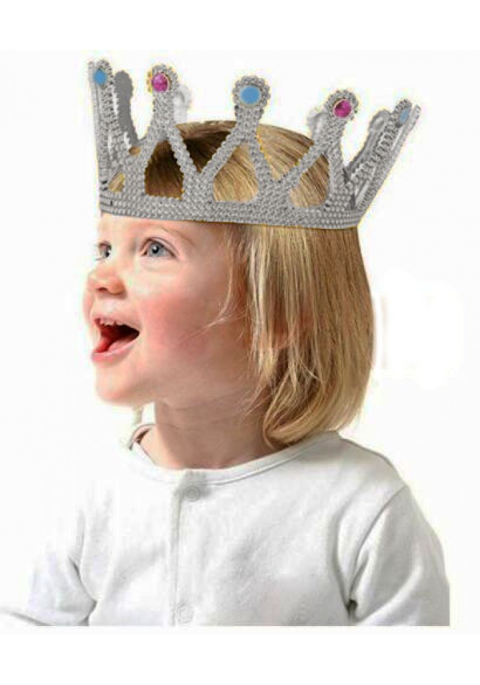 Gümüş Renk çocuk Ve Yetişkin Uyumlu Kraliçe Tacı Prenses Tacı 8x25 Cm