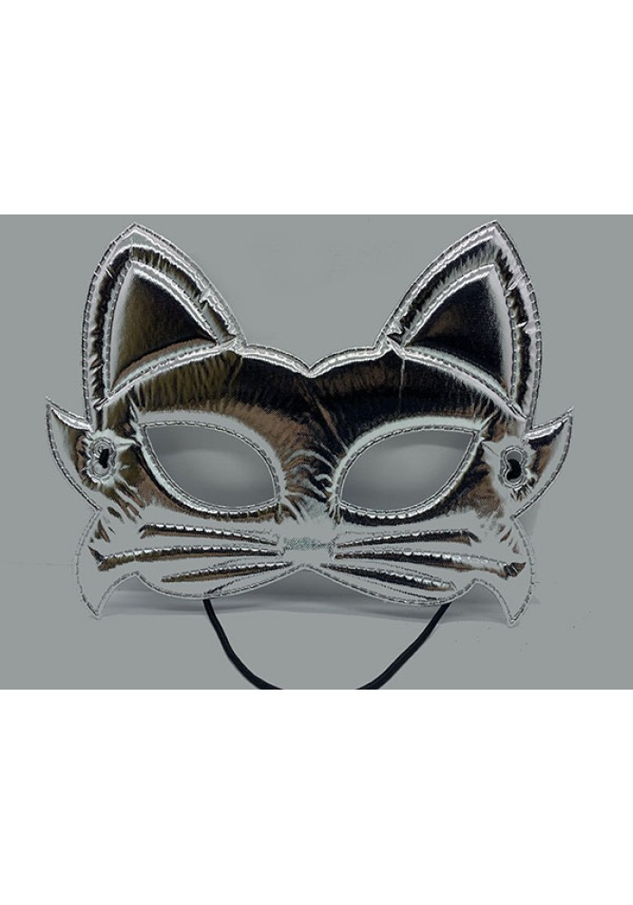 Gümüş Renk Kumaş Malzemeden Imal Kedi Maskesi 19x15 Cm