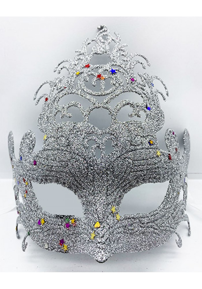 Gümüş Renk Parti Maskesi - Parlak Gümüş Sim Balo Maskesi 21x20 Cm