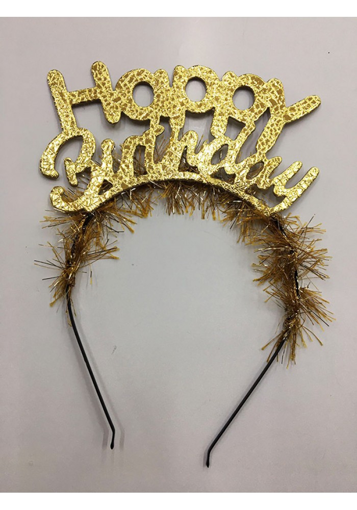 Happy Birthday Italik Yazılı Altın Renk Metal Doğum Günü Tacı
