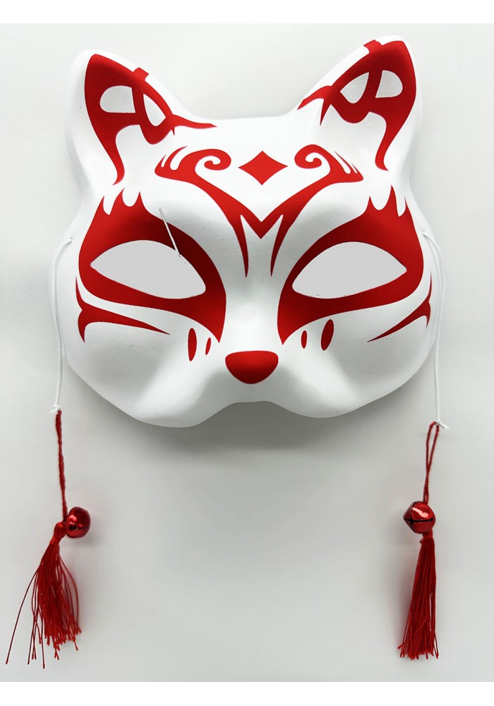 Kırmızı Püsküllü Boncuklu Plastik Kedi Maskesi 1 No 17x18 Cm