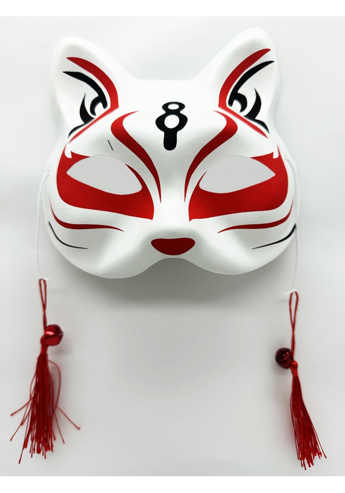 Kırmızı Püsküllü Boncuklu Plastik Kedi Maskesi 2 No 17x18 Cm