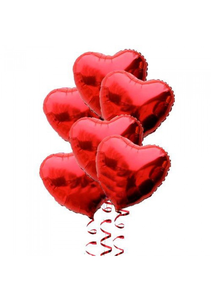 Kırmızı Renk 45 Cm Kalp Folyo Balon Demeti 6 Adet ( Helyumsuz )