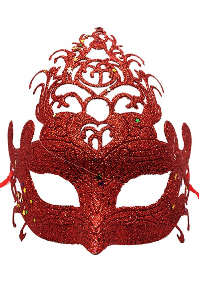 Kırmızı Renk Parti Maskesi - Parlak Kırmızı Sim Balo Maskesi 21x20 Cm
