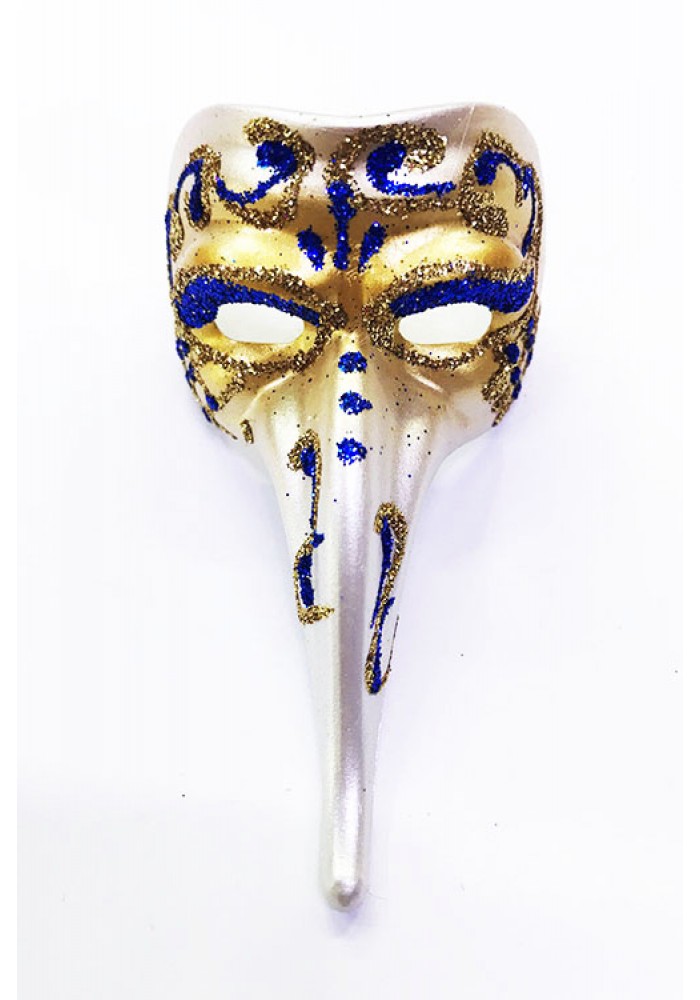 Mavi Renk Işlemeli Seramik Malzemeden Imal Venedik Uzun Maske Magnet