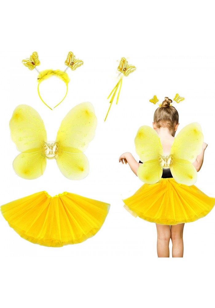 Sarı Kelebek Kostümü çocuk - Sarı Kelebek Kostüm Aksesuar Seti 4 Parça