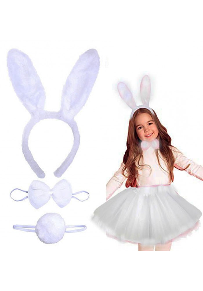 Tavşan Tacı Eteği Papyonu Ve Kuyruk Kostüm Seti Beyaz Renk çocuk Boy