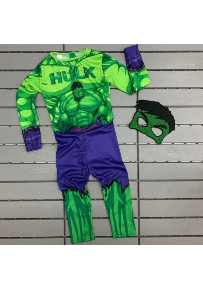 Yeşil Maskeli Baskılı Hulk Kostümü çocuk Boy - Yeşil Dev Kostümü 11-12 Yaş