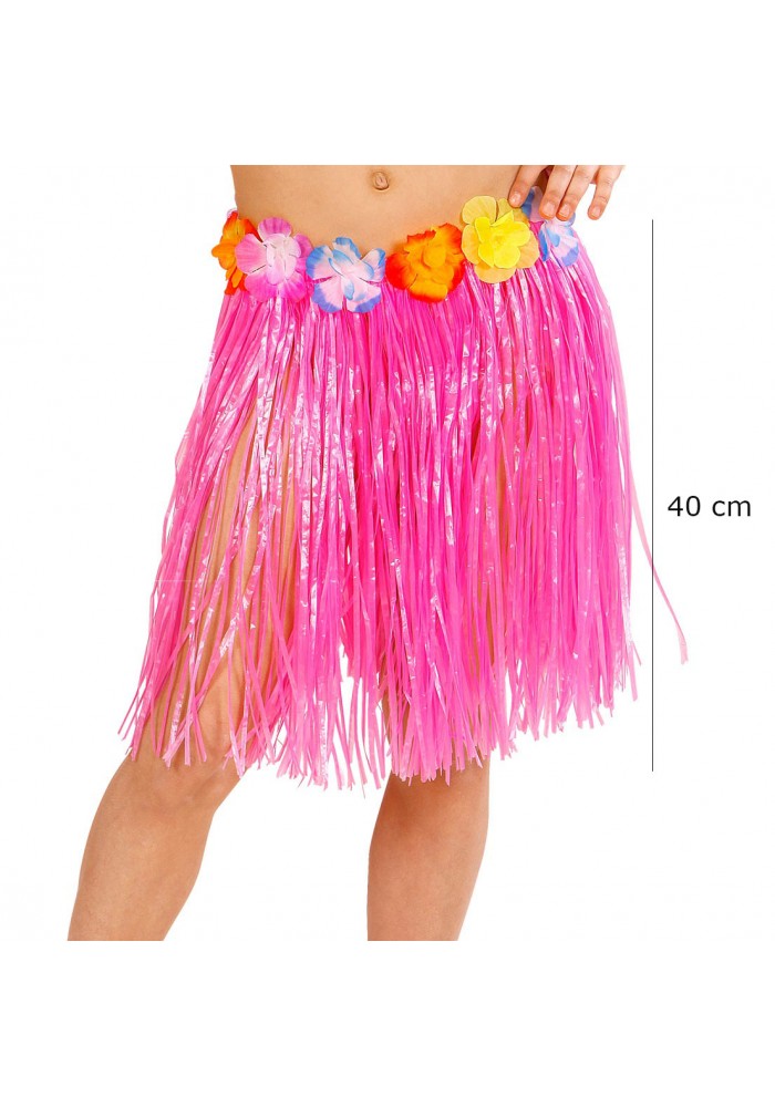 Yetişkin Ve çocuk Uyumlu Pembe Renk Püsküllü Hawaii Luau Hula Etek 40 Cm