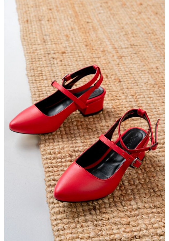 Kırmızı Alçak Topuklu Kadın Ayakkabı