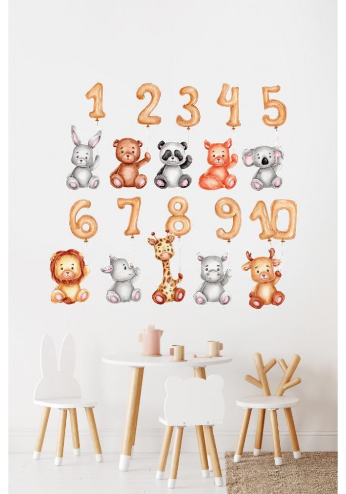 Sevimli Hayvanlar Ve Sayılar çocuk Odası Duvar Sticker