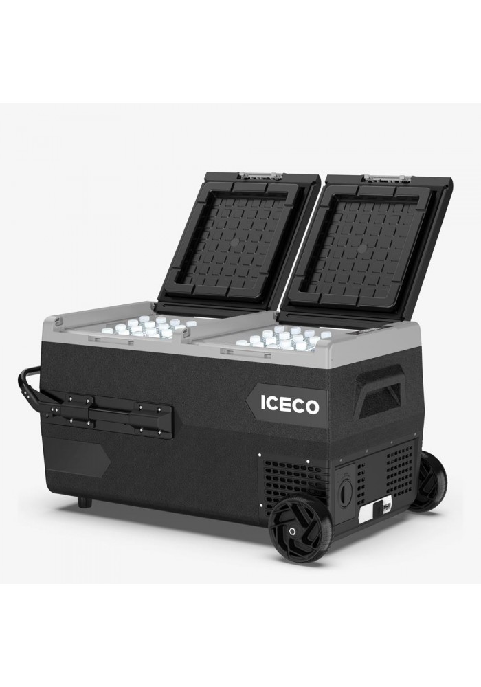 ICECO K95D 12/24Volt 95 Litre Akülü/Kablolu/ Çift Bölmeli Kompresörlü Tekerlekli Outdoor Oto Buzdolabı/Dondurucu (Akü Dahil Değildir)