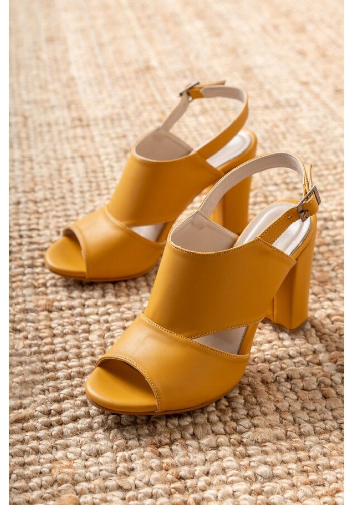 Hardal Sarı Yüksek Topuklu Kadın Ayakkabı