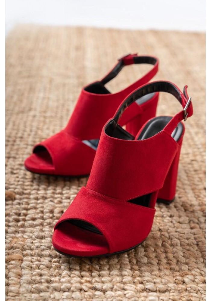 Kırmızı Süet Yüksek Topuklu Kadın Ayakkabı