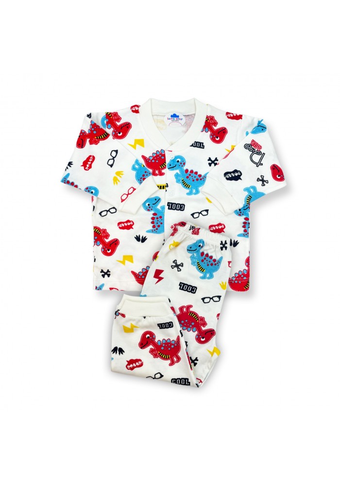Sema Baby Sevimli Dino Bebek Pijama Takımı 3-6 Ay ( Kırmızı - Mavi )