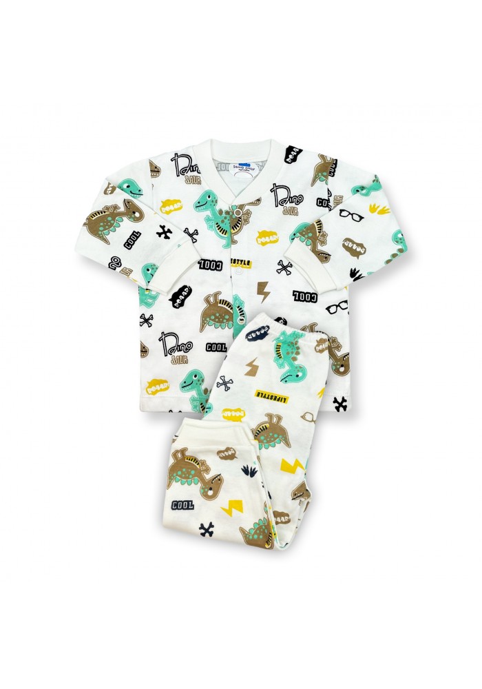 Sema Baby Sevimli Dino Bebek Pijama Takımı 0-3 Ay ( Yeşil - Kahve )