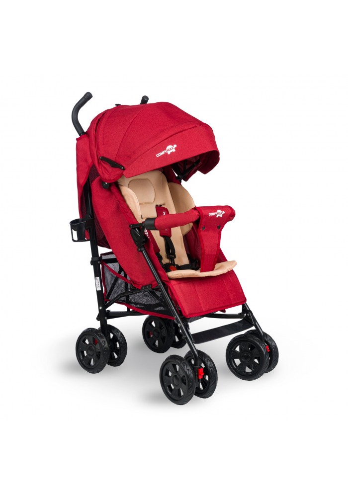 Comfymax Tam Yatar Baston Bebek Arabası – Dark Red