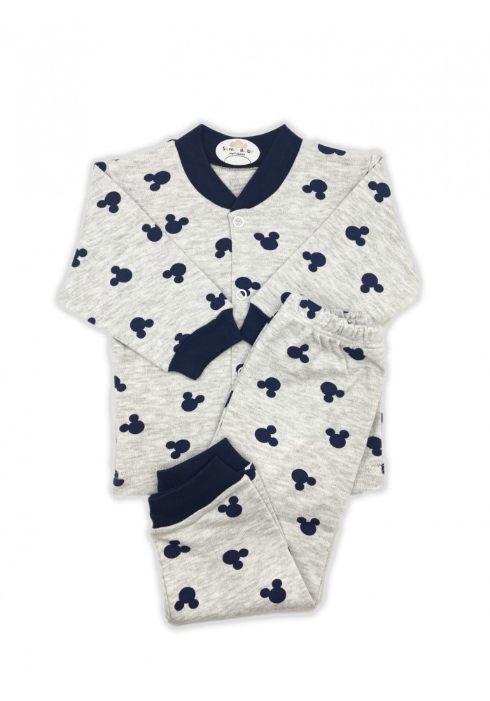 Sema Baby Mickey Mouse Bebek Pijama Takımı – Gri & Lacivert 0-3 Ay