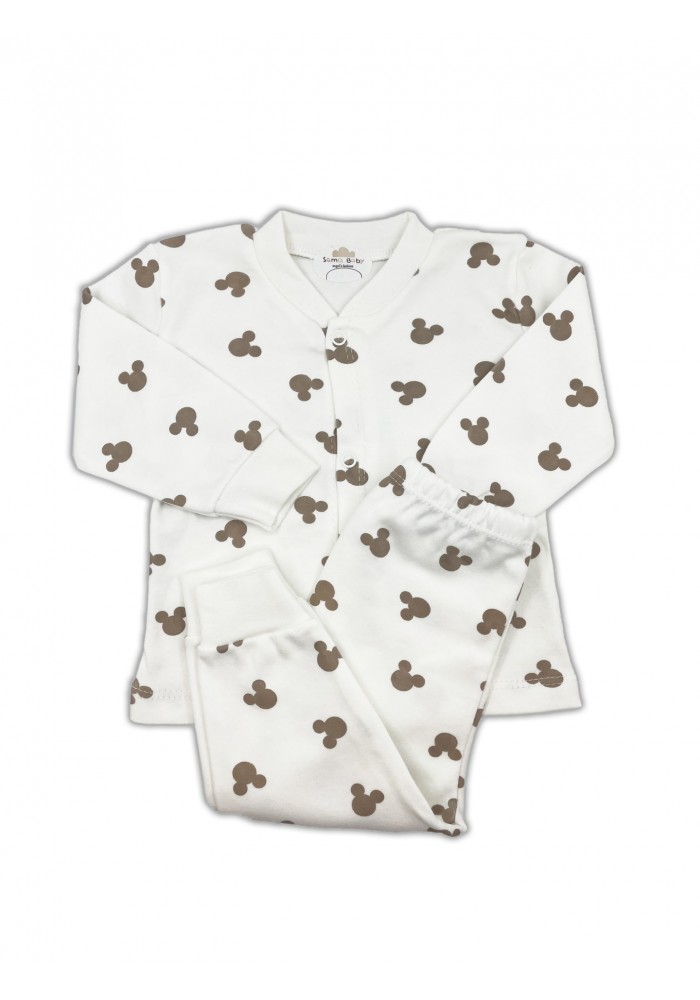 Sema Baby Mickey Mouse Bebek Pijama Takımı - Ekru 3-6 Ay